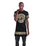 Pizoff Unisex Golden Medusa Luxury Extra Long Baroque Side Zip T Shirt
