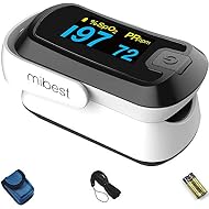 MIBEST Black Dual Color OLED Finger Pulse Oximeter - Blood Oxygen Saturation Monitor with Color OLED Screen Display and Included Batteries - O2 Saturation Monitor
