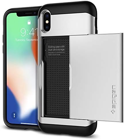 Spigen Slim Armor CS (Card Slider) Case Designed for iPhone X (2017) - Satin Silver 057CS22158