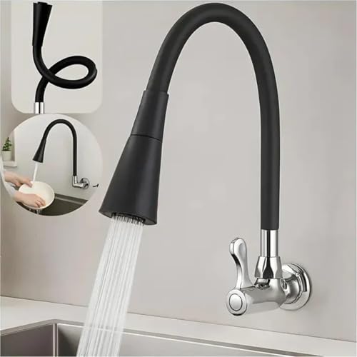 Torneira de Cozinha de Parede Preta Design Flexível Acabamento Fosco para Decoração Moderna (1 Pcs)