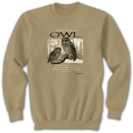 Advice From An Owl - Med Sweatshirt Khaki Brown, Life's a Hoot, Novelty Apparel