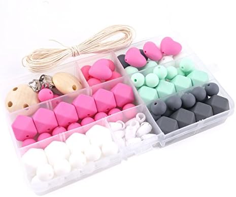 Silicone Wooden Teething Beads Nursing Necklace DIY Silicone Teething Kit Geometric Hexagon Silicone Silicone Beads Teething Baby Teether Toys