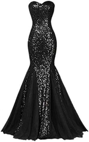 Raniwish Sparkly Evening Prom Ball Gown Sequins Mermaid Long Formal Dress-16W-Black