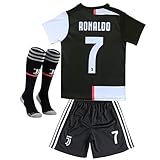 Feeke 7 Ronaldo Shirt 2019-2020 Season - Juventus Ronaldo Home Soccer T Shirt Shorts and Socks for Kids Youth Black/White