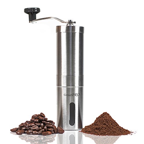 Hand Coffee Grinder- GrindPro- TOP RATED Manual Conical Burr Coffee Grinder - Sharp, QUIET, Portable