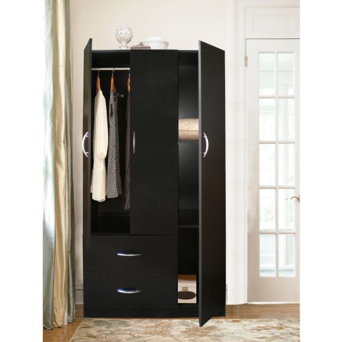 Home Source Industries RLN3224H Modern 3-Door Wardrobe and 2-Drawer, Black - Thumbnail 3