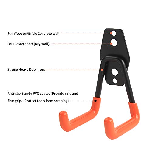 URLWALL Garage Hooks, Heavy Duty Garage Storage Hooks Steel Utility Double Wall Hooks for Organizing Power Tools, Ladders, Bikes, Bulk items, Ropes, 8PCS