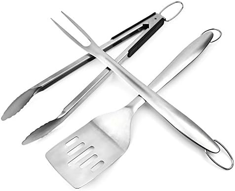 BBQ Grilling Set - BBQ Tongs, Spatula and Fork Set. Heavy Duty Stainless Steel Barbecue Grill Tools. Makes Great BBQ Gift Set