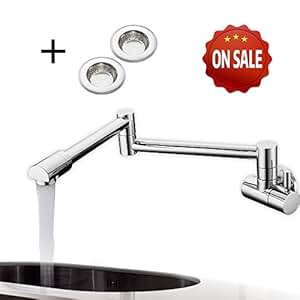 Grifo de la cocina, sin plomo pulido latón,de pared grifo plegable