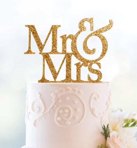 Gold Glitter Mr and Mrs Cake Topper