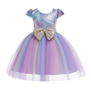 WEXCV Babymeisjesjurken korte mouwen regenboog mesh kleurafstemming cakerok prinses jurk strik dansfeest feestjurk…