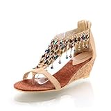 New Summer Fashion Handmade Beaded Womens Wedge Heels Thong Sandals Shoes