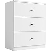 Modern 3 Drawer Dresser for Bedroom, Tall Nightstand with Conical Handles, Wood Chest of Drawers with Storage for Closet, Sma