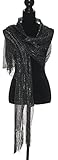 Elles Clothing Sheer Mesh Glitter Sparkle Shawl Wrap Fringe Prom Weddings Party Evening Scarfs for Women