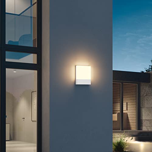 Klighten 2 Pieces 24W LED Wall Lamp Outdoor/Indoor, IP65 White Wall Sconce, Modern Aluminium Wall Light for Gardens, Hallways, Terraces, 1500 Lumen, Warm White 2700K-3000K