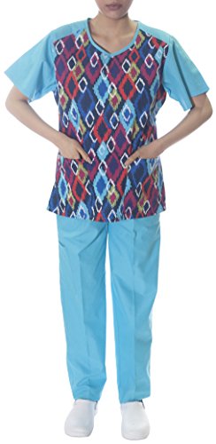 Sherly Uniforms Women's Printed Raglan Top with Solid Pants Set