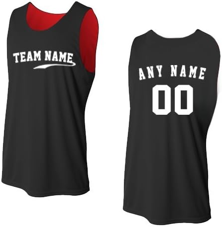 Black/Red Adult Large CUSTOM (Front and/or Back) Reversible Sleeveless Wicking Tank Sports Jersey Top