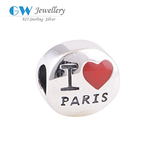Rainy Jewel I love Paris 925 silver charm beads fits bracelets bangles GW fine jewelry D061B