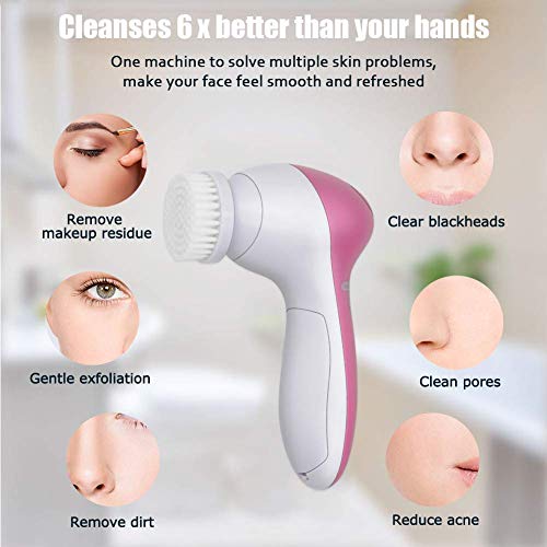 Facial Cleanser Brush, Brush Head 5 in 1 Cleanser Face Wash Facial Soft Cleansing Electric Massager