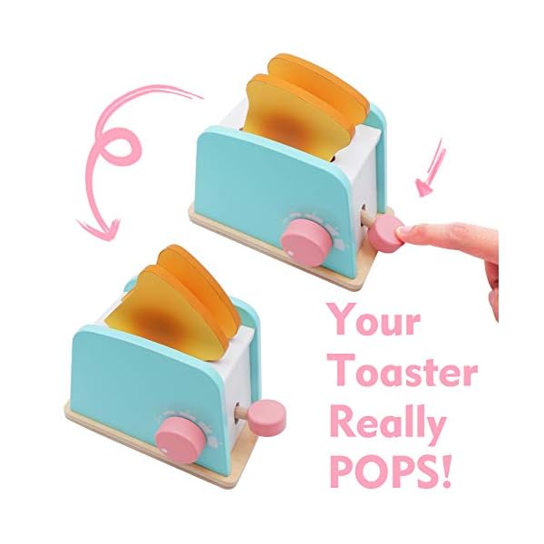 Tiny Land Kinderküche Brot und Butter Toaster Set (10 Stück) - Holzspielzeug und Küchenzubehör - Upgrade Pop-up Brot und… – Bild 5
