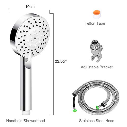 Handheld Shower Head, Wodgreat High Pressure 5 Settings Powerful Spray Head with Flexible 60 Inch Stainless Steel Hose, Adjustable Swivel Ball Bracket Mount, No Leaking, Easy to Install, Chrome