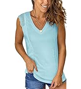 Women's Lace V Neck Tank Tops Cap Sleeve Casual Loose Sleeveless Dressy Blouse Shirts