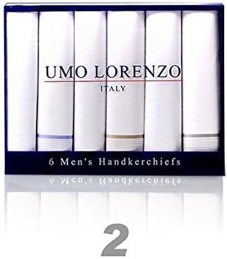Men's Set Of Six 6 Fancy Trimmed 100% Cotton Handkerchiefs Hankies in 3 European Designs