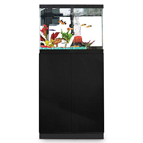 PeetsPets Durable Wood Aquarium Stand with Storage, Up to 20 gal. (Black Gloss)