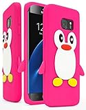 Samsung Galaxy S7 Edge Case ,Bastex Flexible Rubber Protective Pink & White Silicone Penguin Character Case Cover for Samsung Galaxy S7 Edge