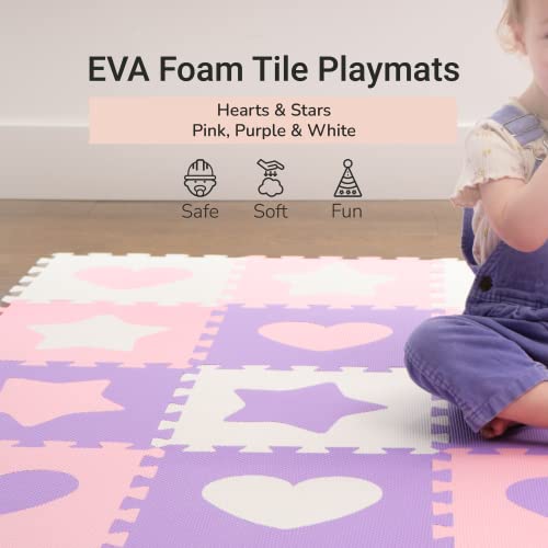 Tadpoles Hearts and Stars Foam Playmats for Kids, 16 Interlocking Foam Tiles, Waterproof