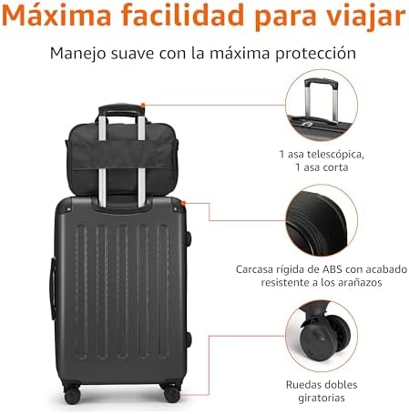 Bagagem de mão rígida com rodas, conjunto de 3 unidades, mala compacta de viagem e de mão, expansível, 4 rodas giratórias, preto