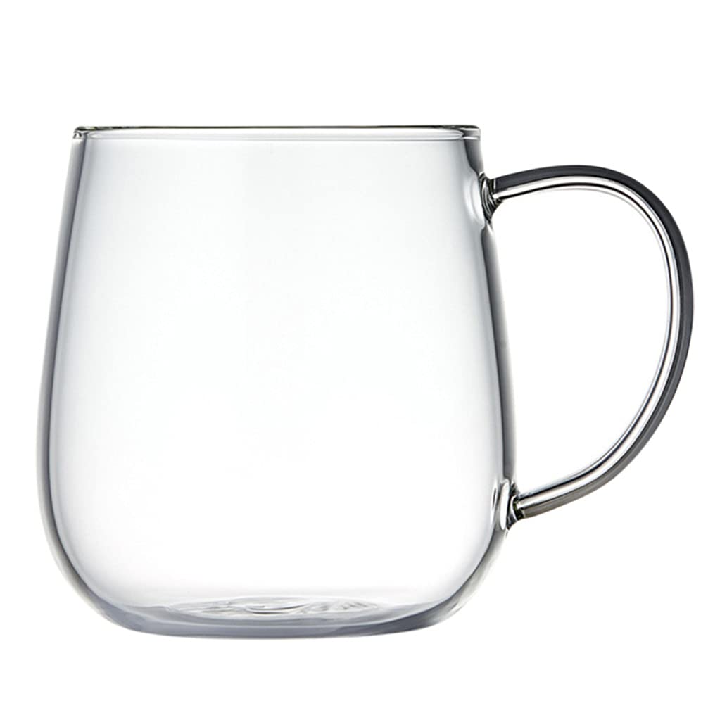 Lurrose Transparent Glass Water Cup 11.81Oz Multipurpose Clear Mug with Comfortable Handle for Milk Juice Tea Coffee