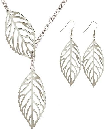 Leaf Pendant Necklace and Earrings Set Quality Women Jewelry Christmas Gift (925 sterling silver-filled)