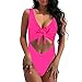SARA SWIM Women's Tie Front Cut Out One Piece Swimsuit Beachwear High Leg Bottom (M, Bright Pink)