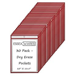 30 Pack Dry Erase Pockets – Red – by Essex