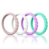 Egnaro Silicone Wedding Ring for Women, Thin and Stackable Rubber Wedding Bands,Women Twist Braided Band Rings,Size 4-8,Comfortable fit,No-Toxic,Skin Safe