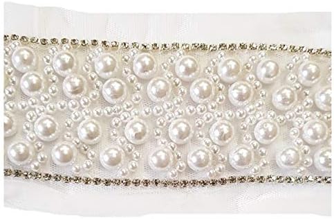 Sofias White Lace with Pearls and Diamonds - 3 Yards (1 Yard = 36 inches) - Make Your own Designer Wear - DIY - Do It Yourself !