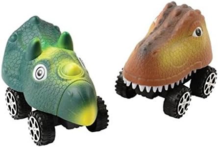 Giant Dinosaur Green Triceratops & Brown T-Rex Push Forward Cars - 2 Pack
