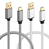 HI-CABLE, USB Type C Charger Cable, 2 Pack 3Ft Gold Plated Braided USB-C to A-Male Fast Charging Cord for Samsung Galaxy S8 Plus, Google Pixel XL, Nexus 5X/6P, LG G6 G5, HTC 10, Moto Z (Gray/Silver)
