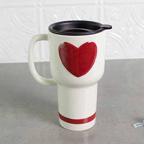Beautiful Large Ceramic Heart Travel Mug, Coffee mug with handle, Twist Closure Hard