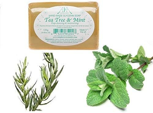 Tea tree and mint Hand made glycerin soap 125g 1 inch thick - SLS free vegan friendly