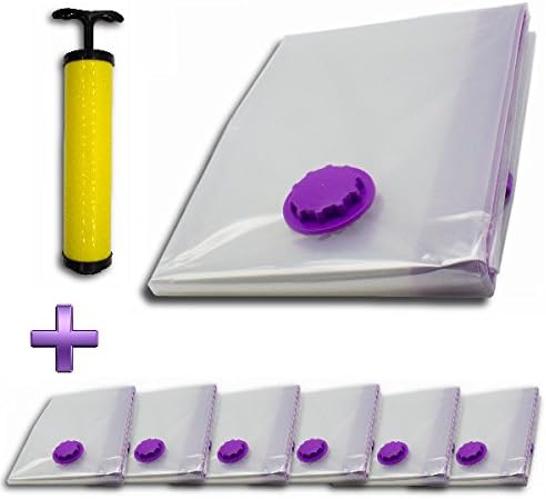 Glorytec 7-Pack XXL Vacuum Storage Bags - Space Saver Bag for Cloths, Blankets, Pillows - 40 x 30 Inch Reusable with Travel Hand Pump + Double Zip Seal - Works with Any Vacuum Cleaner