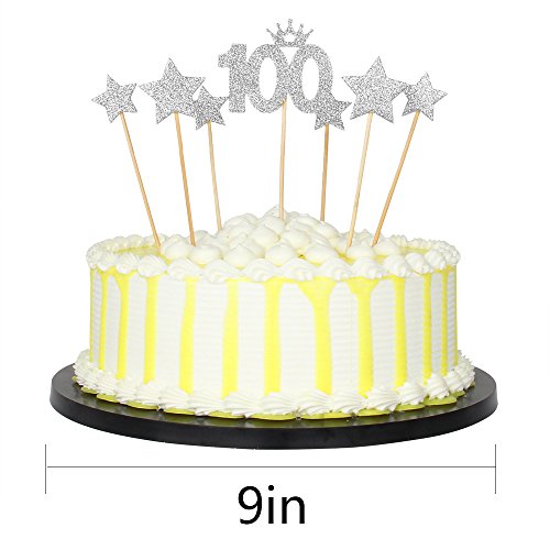 PALASASA Silver glitter 100 Days Cake Topper and pentacle for Parties Baby Happy Birthday,set of 7 - Thumbnail 5