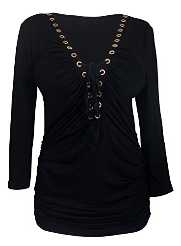 Evogues plus size v-neck lace up top black 1772-3x