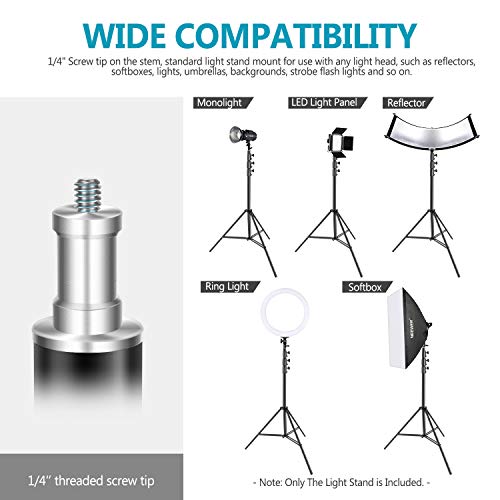 Neewer Heavy Duty Light Stand, Metall 13ft/4m verstellbares Fotografie Stativ mit eingebautem Federkissen und 1/4" Schraube für Studio LED Licht, DSLR Kamera, maximale Belastung: 22lb/10kg - Schwarz – Bild 6