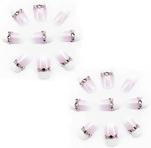 O2 Salon C21 Full Cover 3D Acrylic Fake False Nails Art Tips for Nail salon, Girls, Women, Bridal Wedding Dating Party (48 pcs/ 2 set)