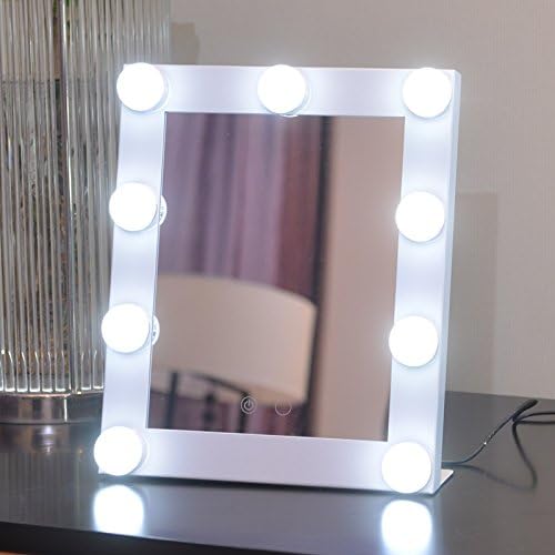 Makeup Mirror Touch Screen with 9 Big LED Bulbs Lighted Mirrors Adjustable Brightness (White)