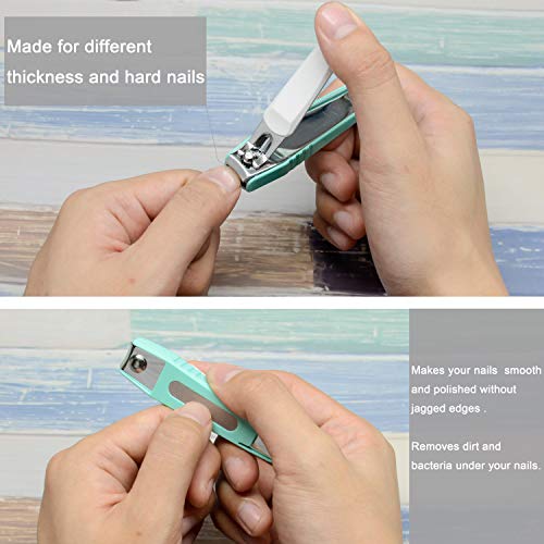 Premium Quality Nail Clipper Nail Cutter Nail Trimmer Set With Nail Catcher and Nail File - Anti-Splash Fingernail and Toenail Clippers (Green)