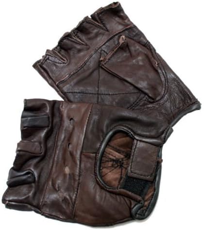 New Brown Genuine Leather Motorcycle Driving Cycling Weight Lifting Fingerless Gloves (Medium)