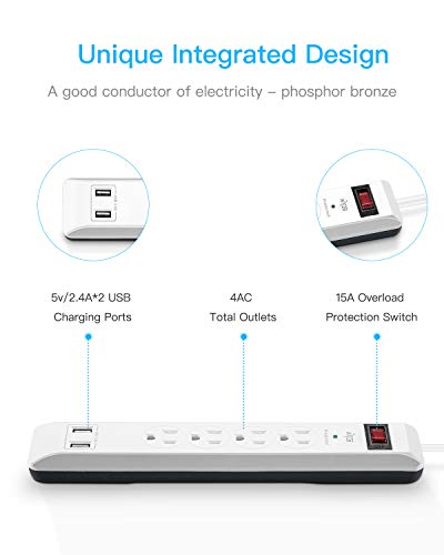 image for KMC 4-Outlet Surge Protector Power Strip, Overload Protection, 2-Foot 